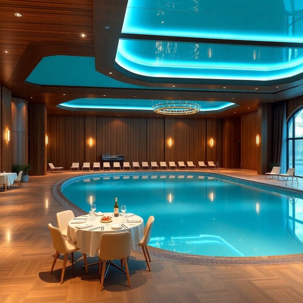 Банкетный зал с бассейном идеален для мероприятий и вечеров